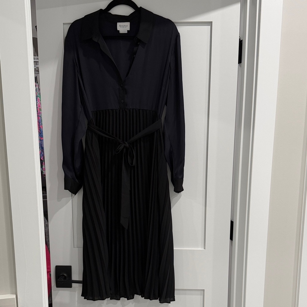 Seraphine Black Long-Sleeve Pleated Shirt Dress